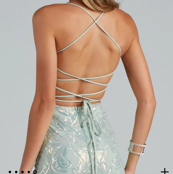 Sequin Lace-Up Mermaid Formal Dress, Mint (L & XL, NWT) - Picture 2 of 10